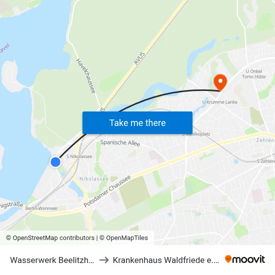 Wasserwerk Beelitzhof to Krankenhaus Waldfriede e. V. map