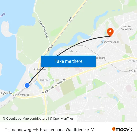 Tillmannsweg to Krankenhaus Waldfriede e. V. map