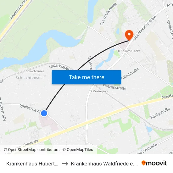 Krankenhaus Hubertus to Krankenhaus Waldfriede e. V. map