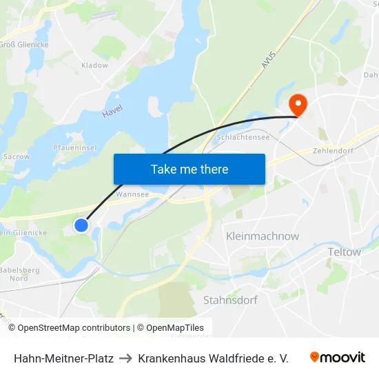 Hahn-Meitner-Platz to Krankenhaus Waldfriede e. V. map
