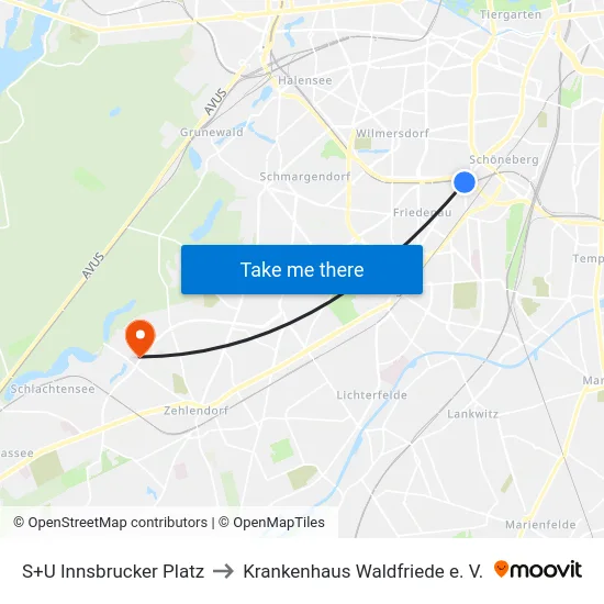 S+U Innsbrucker Platz to Krankenhaus Waldfriede e. V. map