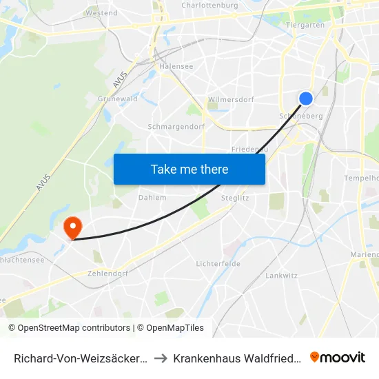 Richard-Von-Weizsäcker-Platz to Krankenhaus Waldfriede e. V. map