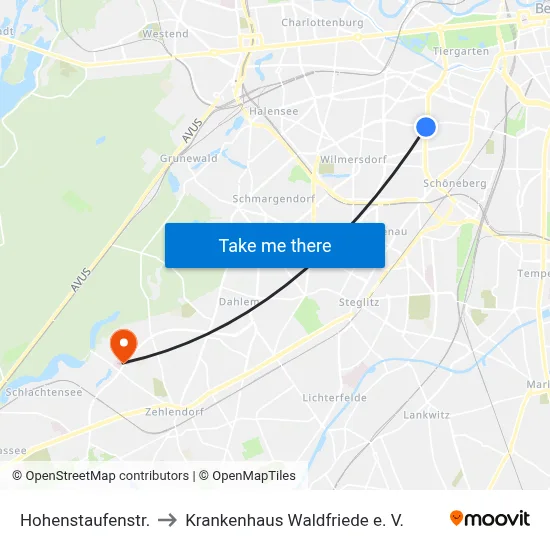 Hohenstaufenstr. to Krankenhaus Waldfriede e. V. map