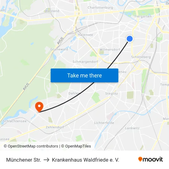 Münchener Str. to Krankenhaus Waldfriede e. V. map