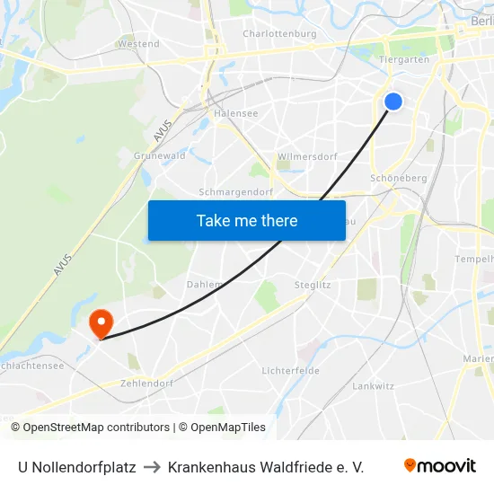 U Nollendorfplatz to Krankenhaus Waldfriede e. V. map