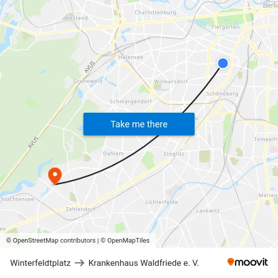 Winterfeldtplatz to Krankenhaus Waldfriede e. V. map
