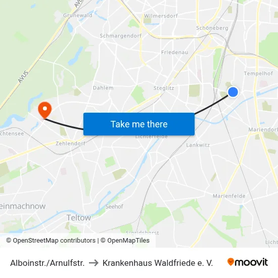 Alboinstr./Arnulfstr. to Krankenhaus Waldfriede e. V. map