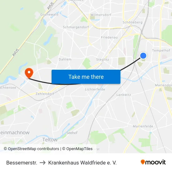 Bessemerstr. to Krankenhaus Waldfriede e. V. map