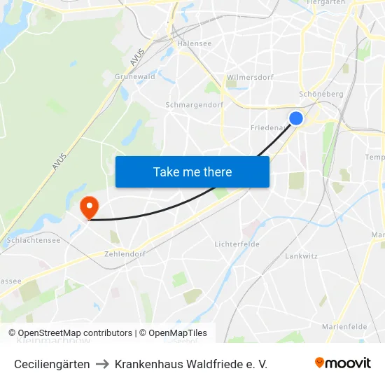 Ceciliengärten to Krankenhaus Waldfriede e. V. map
