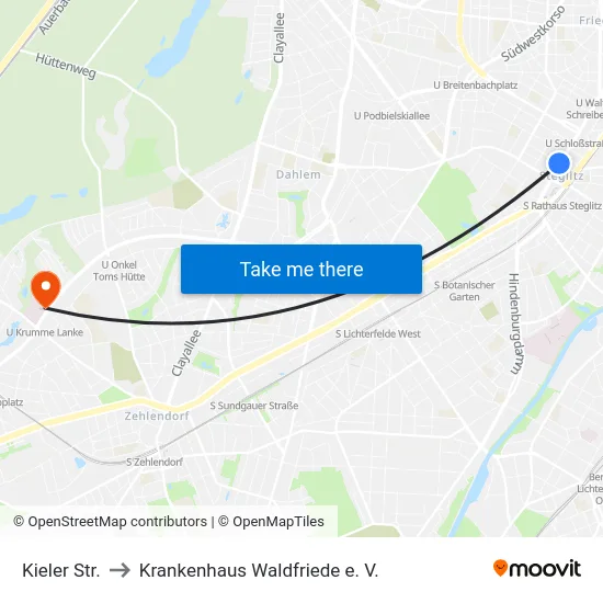 Kieler Str. to Krankenhaus Waldfriede e. V. map
