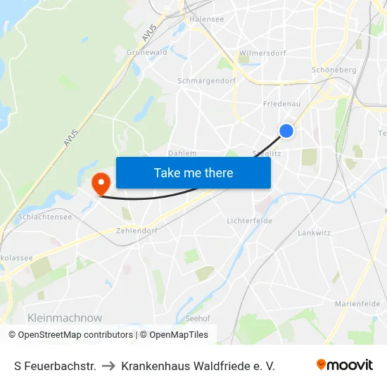 S Feuerbachstr. to Krankenhaus Waldfriede e. V. map