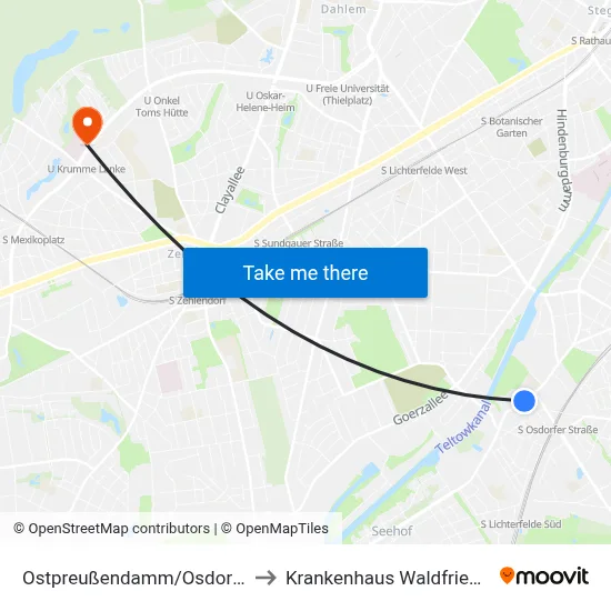 Ostpreußendamm/Osdorfer Str. to Krankenhaus Waldfriede e. V. map