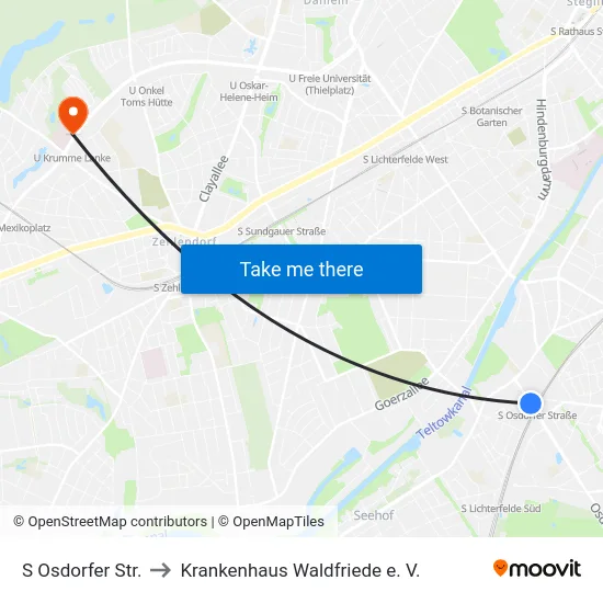 S Osdorfer Str. to Krankenhaus Waldfriede e. V. map