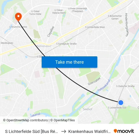 S Lichterfelde Süd [Bus Réaumurstr.] to Krankenhaus Waldfriede e. V. map