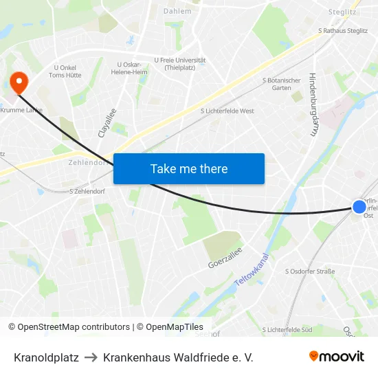 Kranoldplatz to Krankenhaus Waldfriede e. V. map