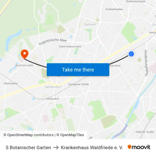 S Botanischer Garten to Krankenhaus Waldfriede e. V. map