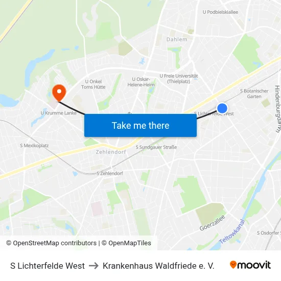 S Lichterfelde West to Krankenhaus Waldfriede e. V. map