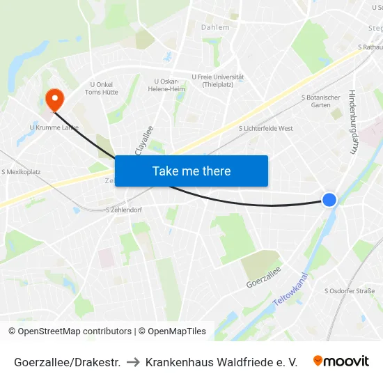 Goerzallee/Drakestr. to Krankenhaus Waldfriede e. V. map