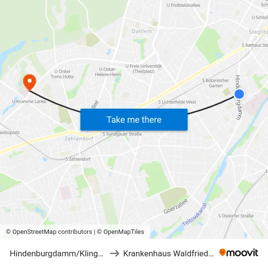 Hindenburgdamm/Klingsorstr. to Krankenhaus Waldfriede e. V. map