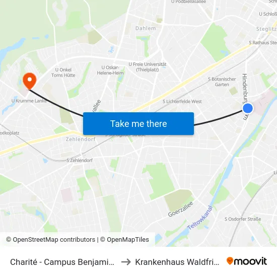 Charité - Campus Benjamin Franklin to Krankenhaus Waldfriede e. V. map