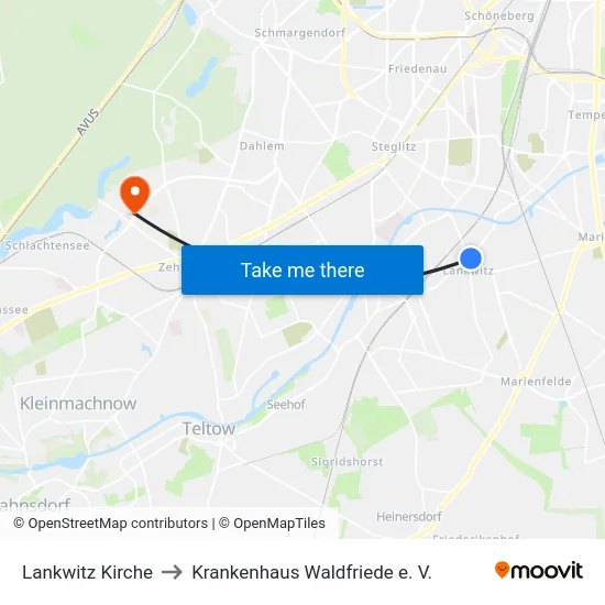 Lankwitz Kirche to Krankenhaus Waldfriede e. V. map