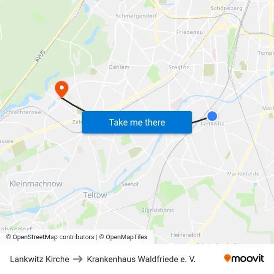 Lankwitz Kirche to Krankenhaus Waldfriede e. V. map