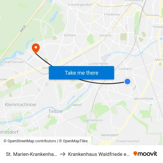 St. Marien-Krankenhaus to Krankenhaus Waldfriede e. V. map