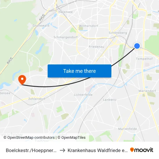 Boelckestr./Hoeppnerstr. to Krankenhaus Waldfriede e. V. map