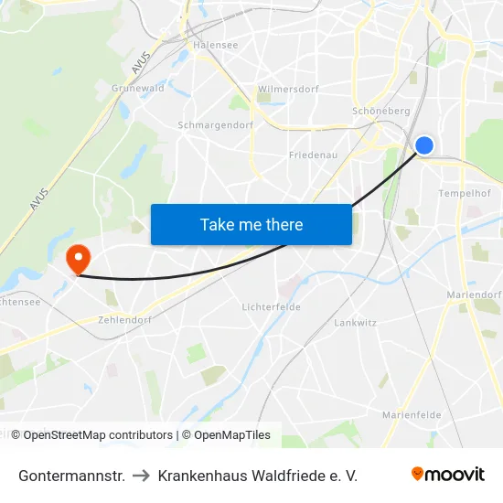 Gontermannstr. to Krankenhaus Waldfriede e. V. map