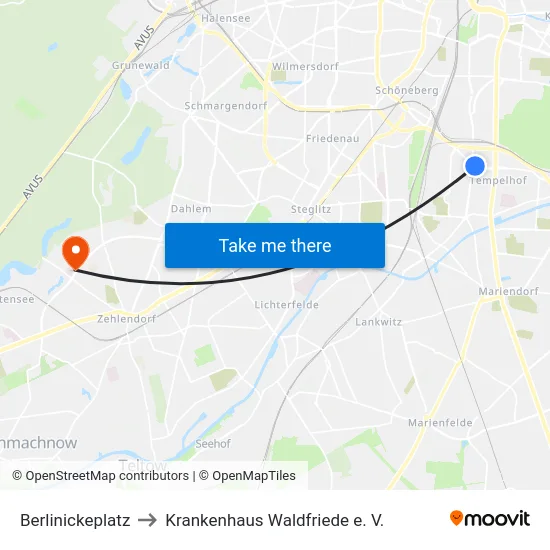 Berlinickeplatz to Krankenhaus Waldfriede e. V. map