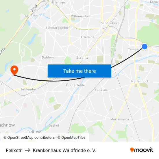 Felixstr. to Krankenhaus Waldfriede e. V. map
