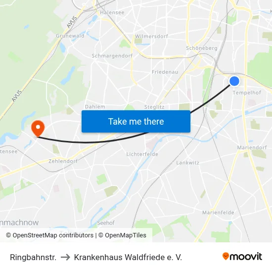 Ringbahnstr. to Krankenhaus Waldfriede e. V. map