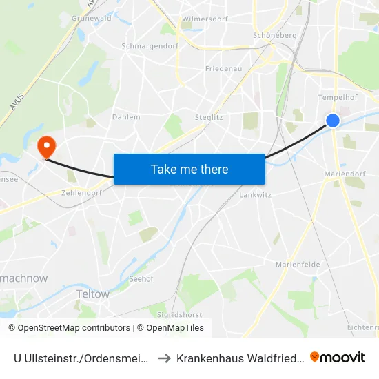 U Ullsteinstr./Ordensmeisterstr. to Krankenhaus Waldfriede e. V. map