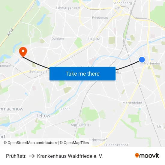 Prühßstr. to Krankenhaus Waldfriede e. V. map
