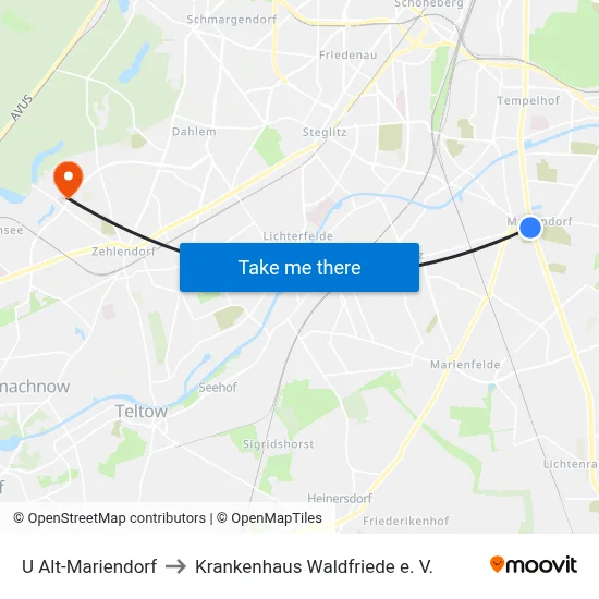 U Alt-Mariendorf to Krankenhaus Waldfriede e. V. map