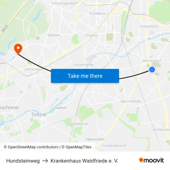 Hundsteinweg to Krankenhaus Waldfriede e. V. map