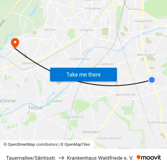 Tauernallee/Säntisstr. to Krankenhaus Waldfriede e. V. map