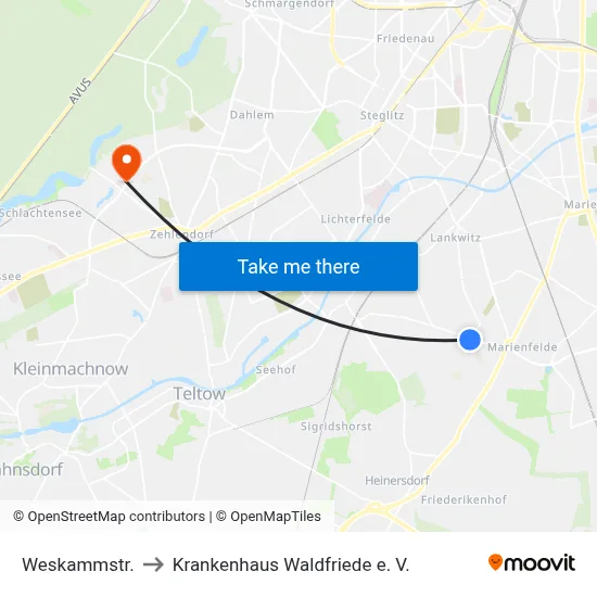 Weskammstr. to Krankenhaus Waldfriede e. V. map
