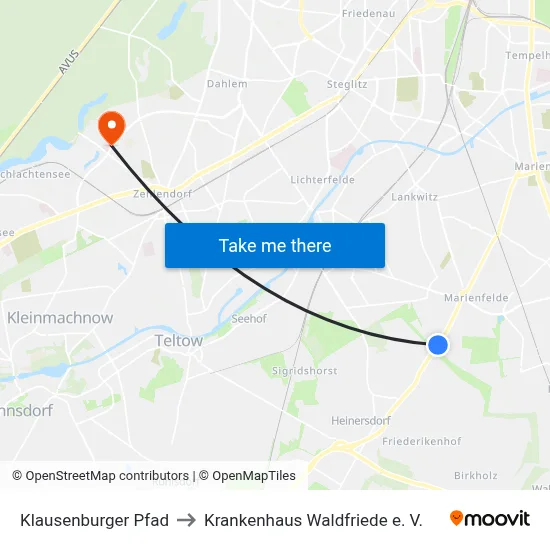 Klausenburger Pfad to Krankenhaus Waldfriede e. V. map