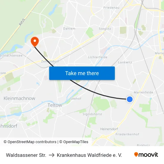 Waldsassener Str. to Krankenhaus Waldfriede e. V. map
