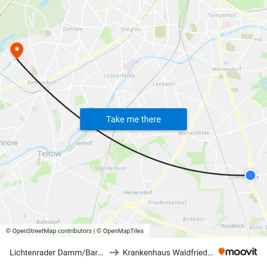 Lichtenrader Damm/Barnetstr. to Krankenhaus Waldfriede e. V. map