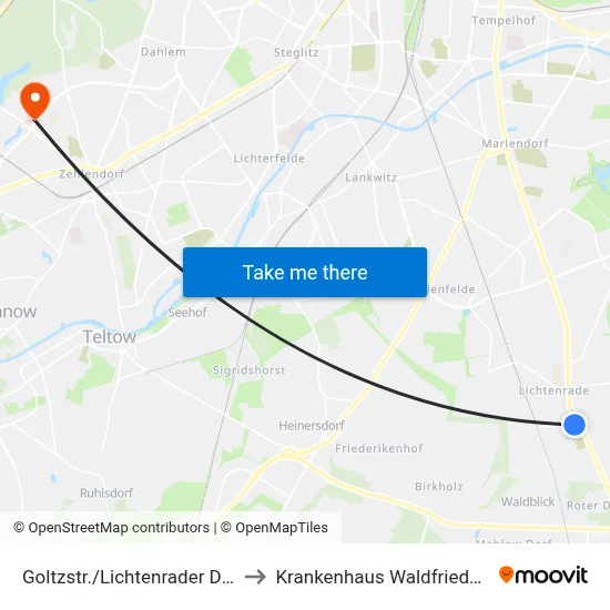 Goltzstr./Lichtenrader Damm to Krankenhaus Waldfriede e. V. map