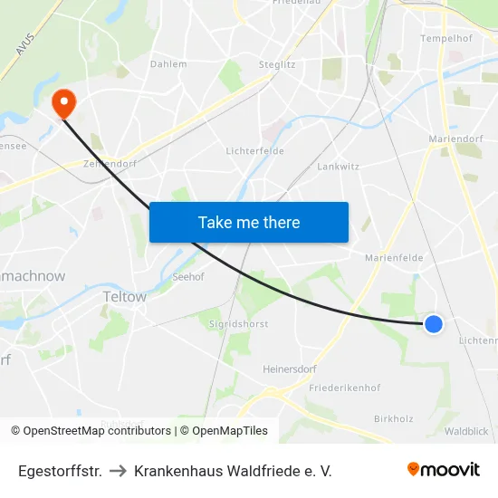Egestorffstr. to Krankenhaus Waldfriede e. V. map