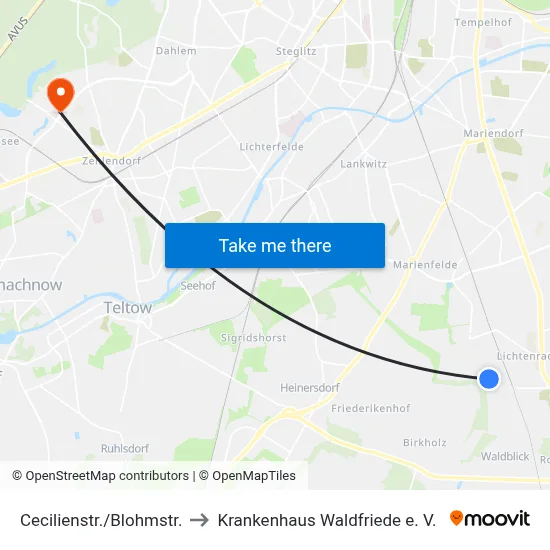 Cecilienstr./Blohmstr. to Krankenhaus Waldfriede e. V. map