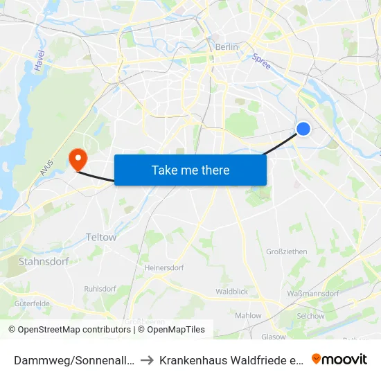 Dammweg/Sonnenallee to Krankenhaus Waldfriede e. V. map