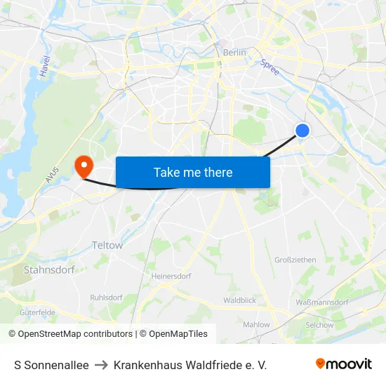 S Sonnenallee to Krankenhaus Waldfriede e. V. map