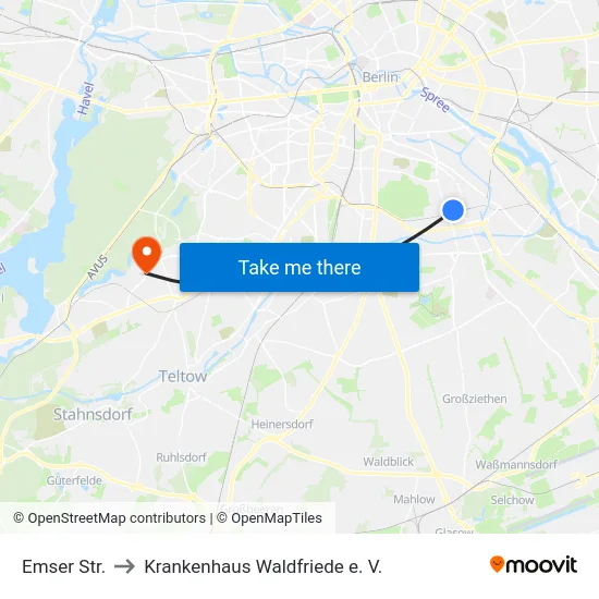 Emser Str. to Krankenhaus Waldfriede e. V. map