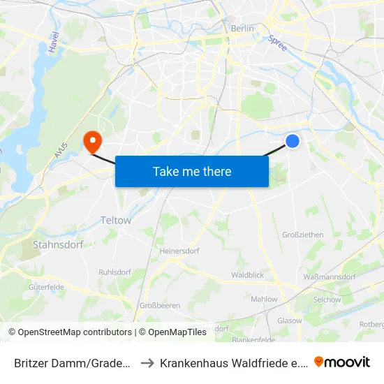 Britzer Damm/Gradestr. to Krankenhaus Waldfriede e. V. map