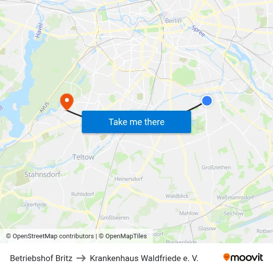 Betriebshof Britz to Krankenhaus Waldfriede e. V. map