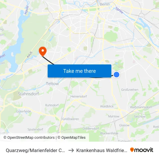 Quarzweg/Marienfelder Chaussee to Krankenhaus Waldfriede e. V. map
